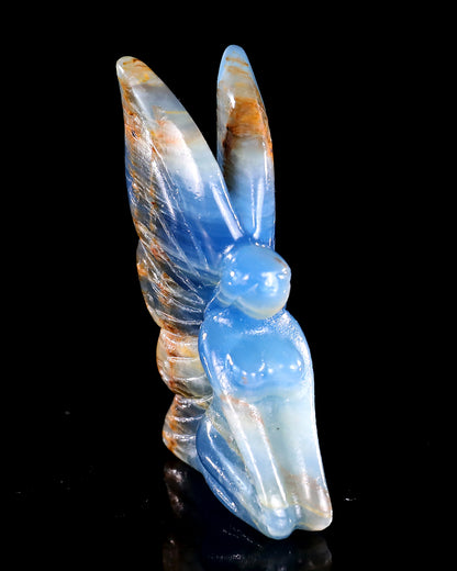 3" Blue Onyx Hand Carved Crystal Flower Faerie Sculpture