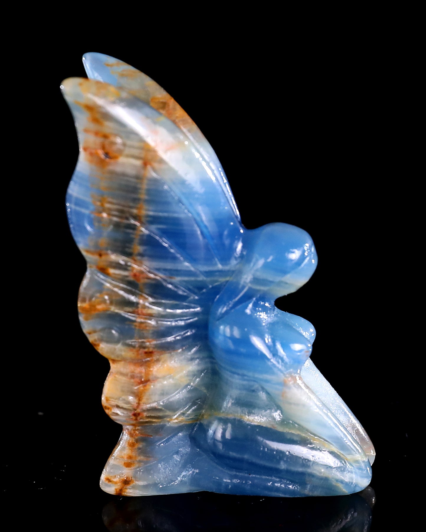 3" Blue Onyx Hand Carved Crystal Flower Faerie Sculpture