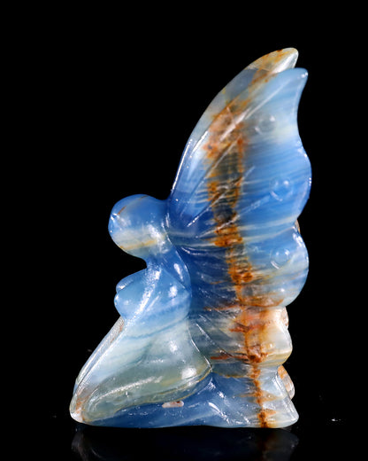 3" Blue Onyx Hand Carved Crystal Flower Faerie Sculpture