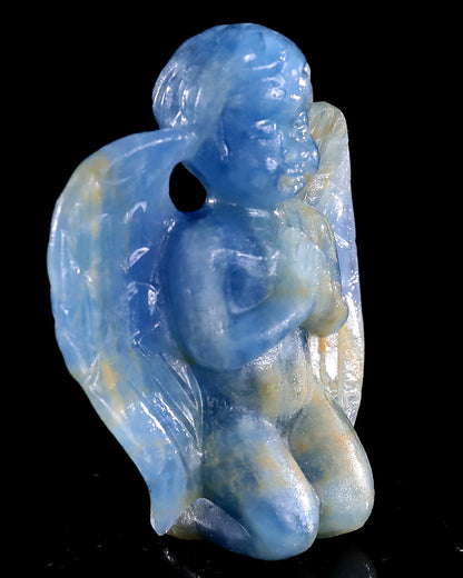 2.9" Blue Onyx Hand Carved Crystal Angel Sculpture