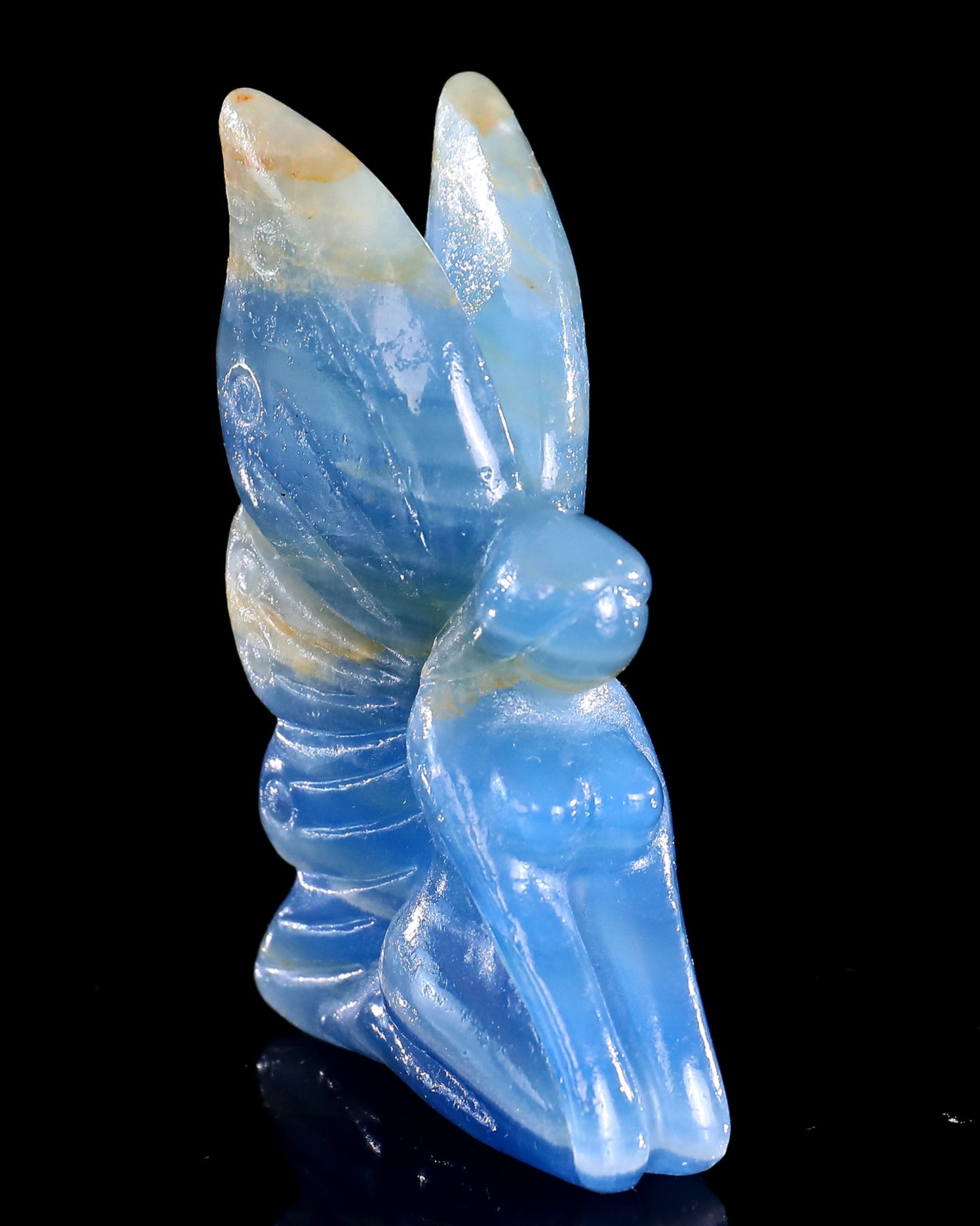 3" Blue Onyx Hand Carved Crystal Flower Faerie Sculpture
