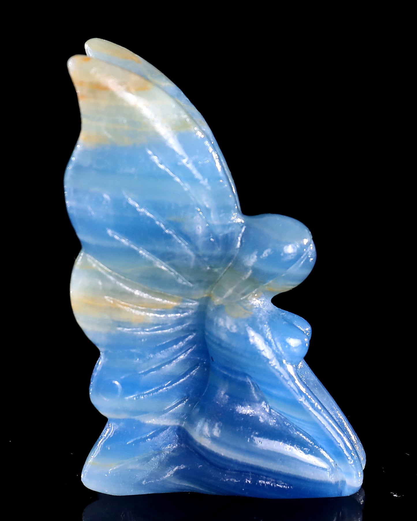 3" Blue Onyx Hand Carved Crystal Flower Faerie Sculpture