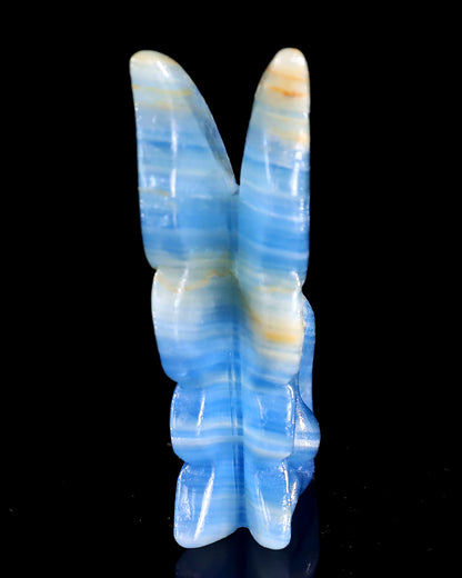 3" Blue Onyx Hand Carved Crystal Flower Faerie Sculpture