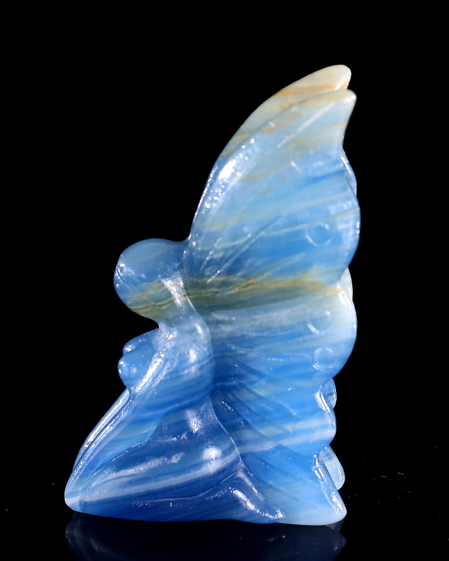 3" Blue Onyx Hand Carved Crystal Flower Faerie Sculpture