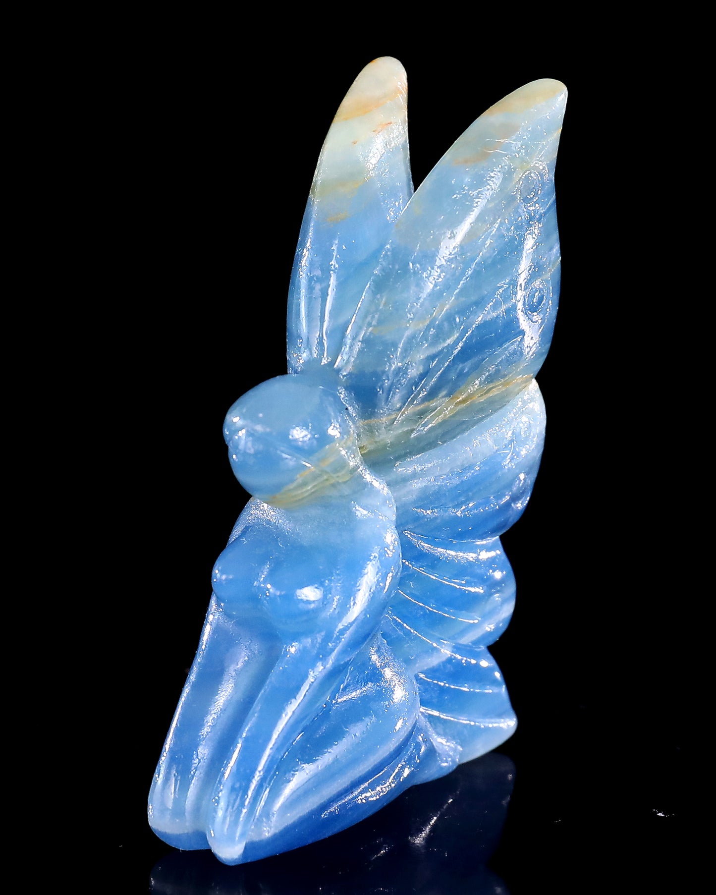 3" Blue Onyx Hand Carved Crystal Flower Faerie Sculpture