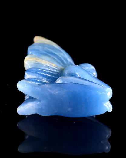 3" Blue Onyx Hand Carved Crystal Flower Faerie Sculpture