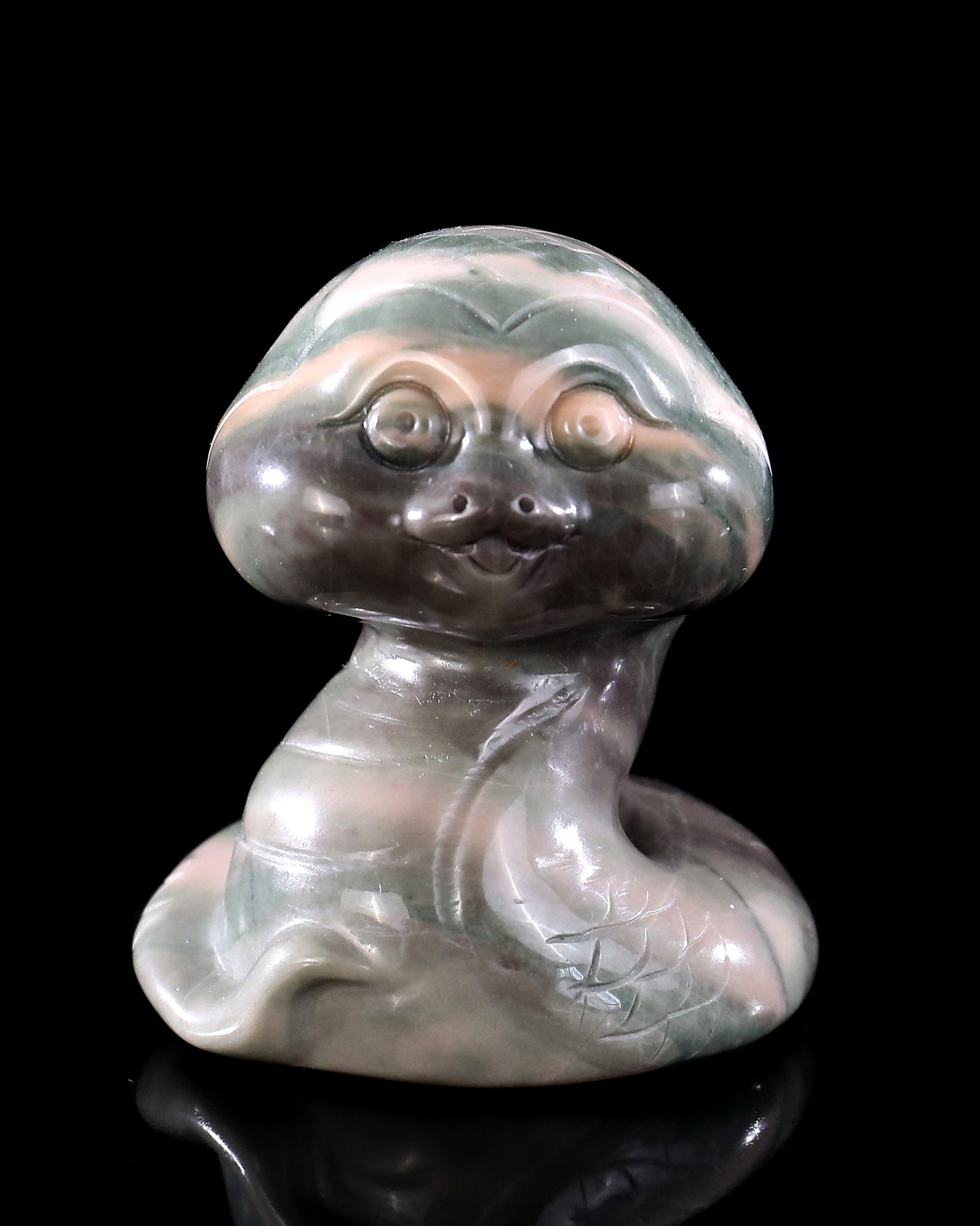 2.4" Jiulong Jade Hand Carved Crystal Baby Snake Sculpture