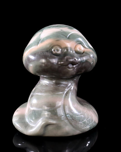 2.4" Jiulong Jade Hand Carved Crystal Baby Snake Sculpture