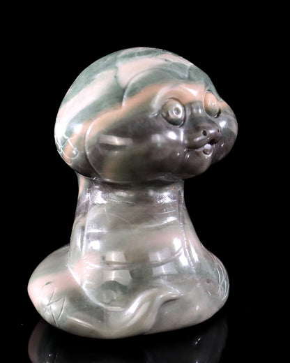 2.4" Jiulong Jade Hand Carved Crystal Baby Snake Sculpture