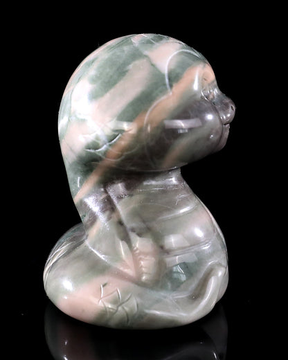 2.4" Jiulong Jade Hand Carved Crystal Baby Snake Sculpture