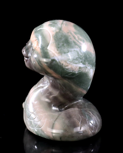 2.4" Jiulong Jade Hand Carved Crystal Baby Snake Sculpture