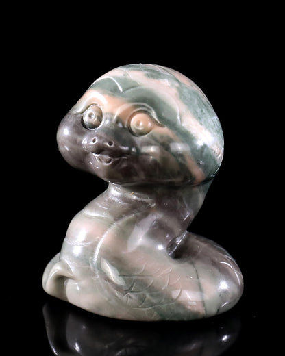 2.4" Jiulong Jade Hand Carved Crystal Baby Snake Sculpture