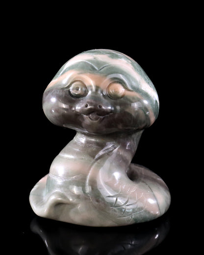 2.4" Jiulong Jade Hand Carved Crystal Baby Snake Sculpture