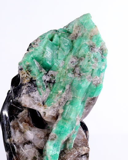 6.9" Natural Emerald Hand Carved Crystal Octopus Skull Sculpture
