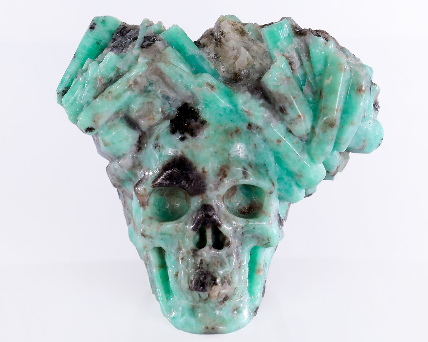 3.6" Emerald Hand Carved Mineral Specimen Skull Sculpture