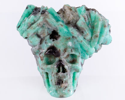 3.6" Emerald Hand Carved Mineral Specimen Skull Sculpture