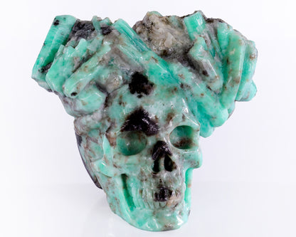 3.6" Emerald Hand Carved Mineral Specimen Skull Sculpture