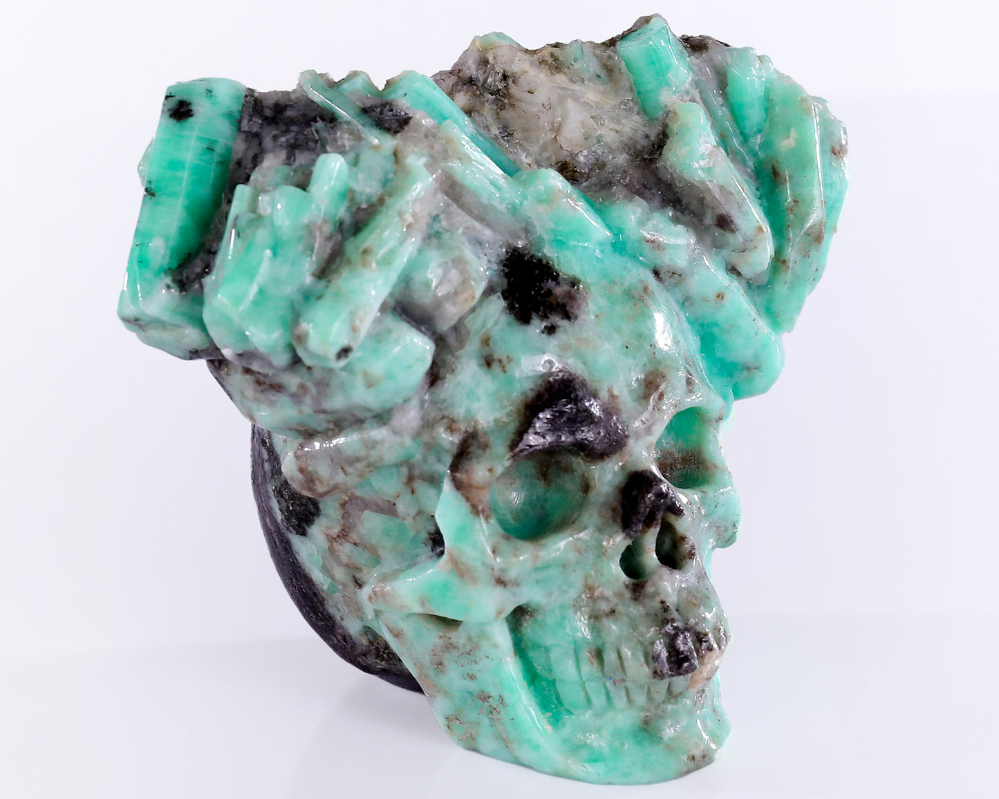 3.6" Emerald Hand Carved Mineral Specimen Skull Sculpture