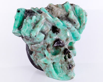 3.6" Emerald Hand Carved Mineral Specimen Skull Sculpture
