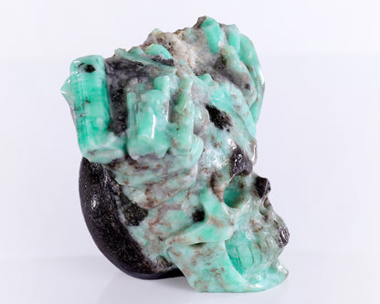 3.6" Emerald Hand Carved Mineral Specimen Skull Sculpture