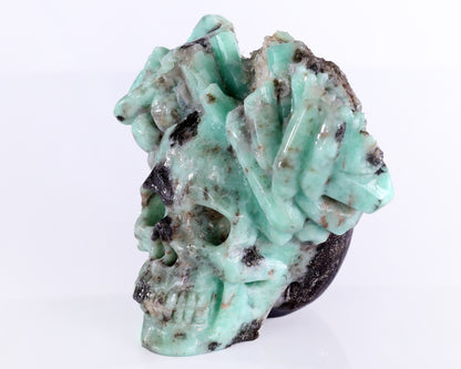 3.6" Emerald Hand Carved Mineral Specimen Skull Sculpture