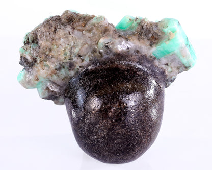 3.6" Emerald Hand Carved Mineral Specimen Skull Sculpture