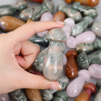 68mm Gemstone Hand Carved Crystal Mushroom Guasha Stick,Massage Tool