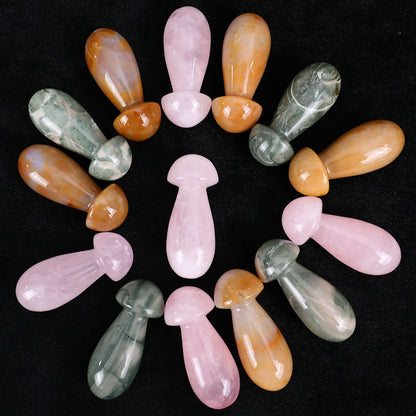 68mm Gemstone Hand Carved Crystal Mushroom Guasha Stick,Massage Tool