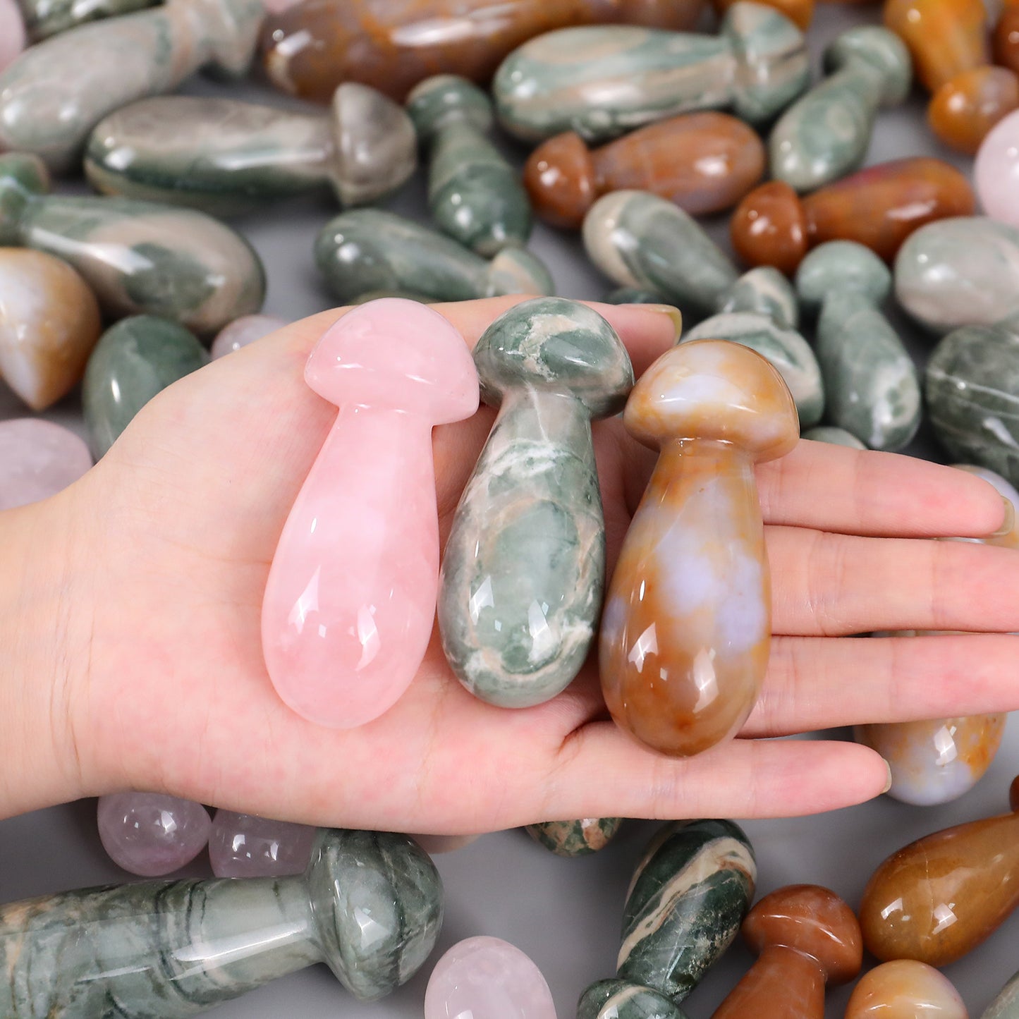 68mm Gemstone Hand Carved Crystal Mushroom Guasha Stick,Massage Tool