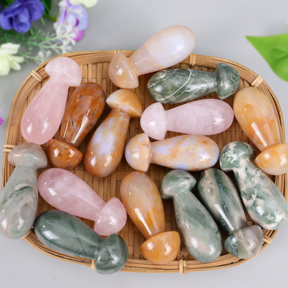 68mm Gemstone Hand Carved Crystal Mushroom Guasha Stick,Massage Tool