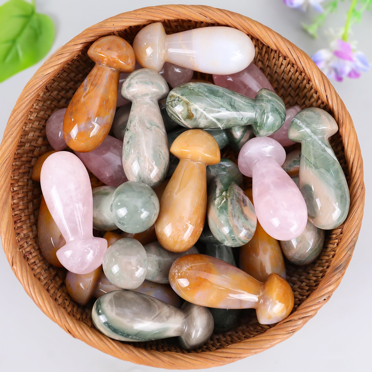 68mm Gemstone Hand Carved Crystal Mushroom Guasha Stick,Massage Tool