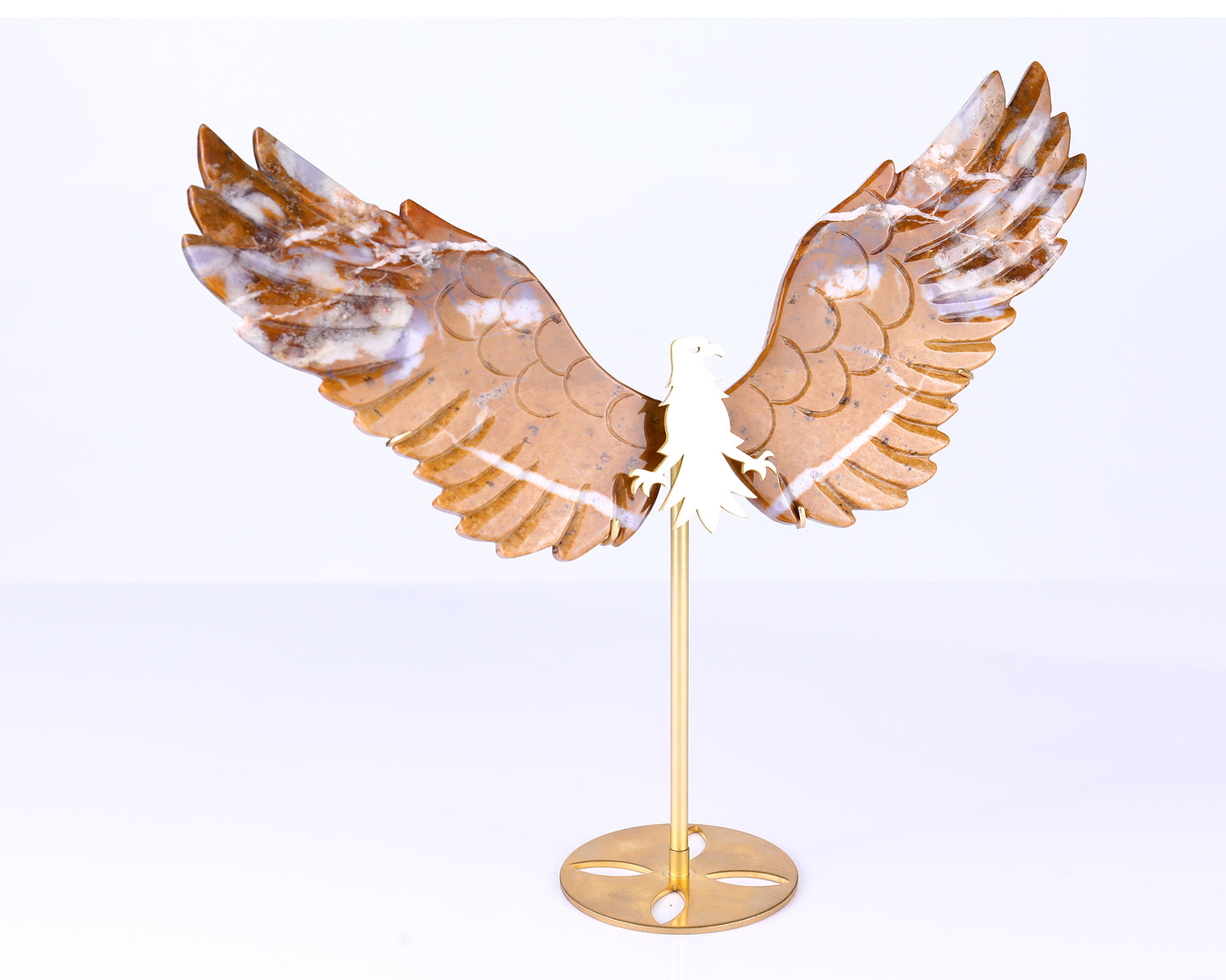 7.0" Chalcedony Hand Carved Crystal Eagle Wings Sculpture Crystallumi