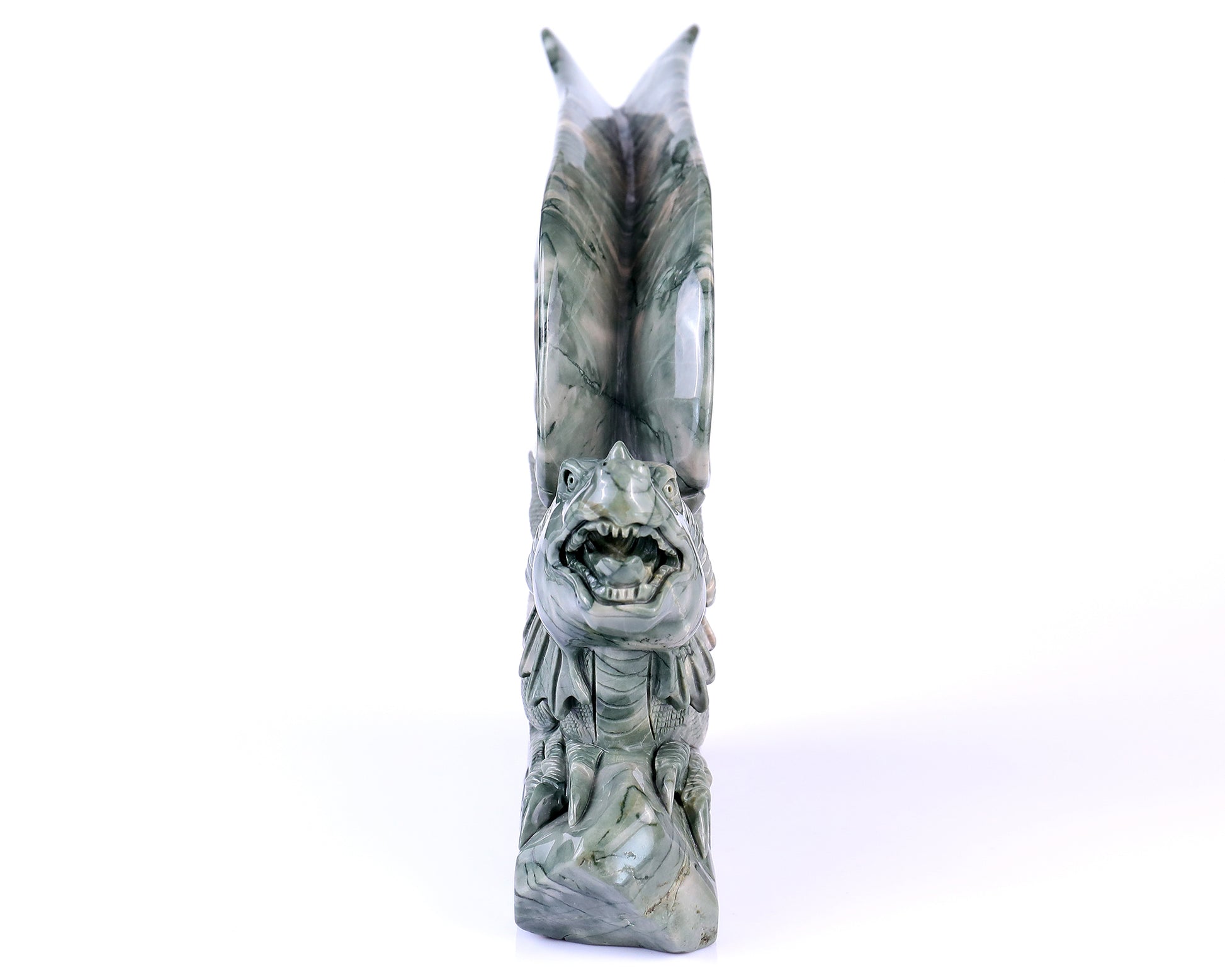 7.9" Jiulong Jade Hand Carved Crystal Dragon Sculpture Crystallumi