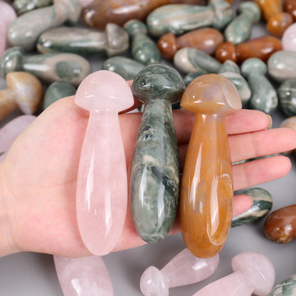 98mm Gemstone Hand Carved Crystal Mushroom Guasha Stick,Massage Tool