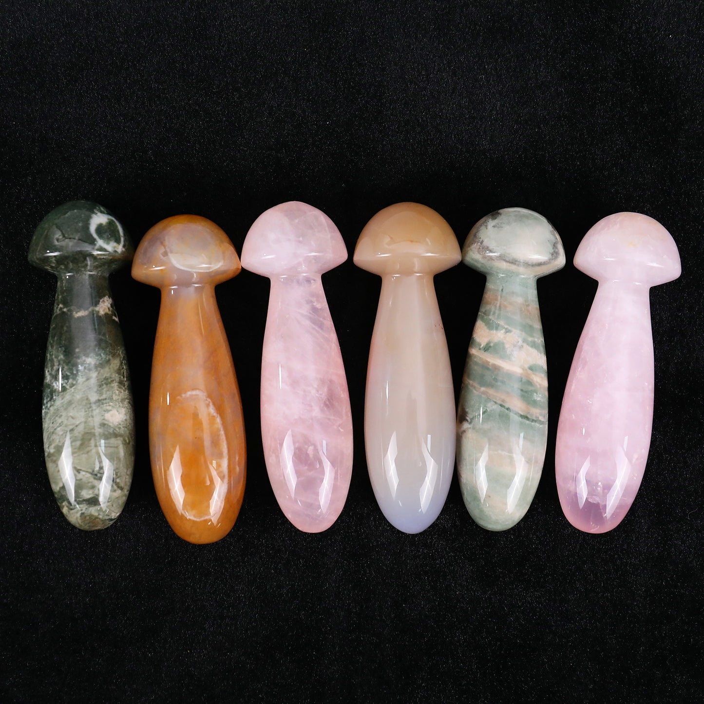 98mm Gemstone Hand Carved Crystal Mushroom Guasha Stick,Massage Tool