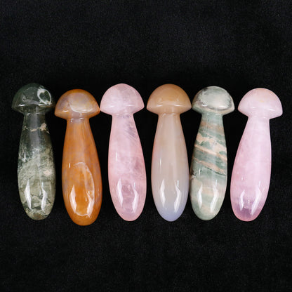 98mm Gemstone Hand Carved Crystal Mushroom Guasha Stick,Massage Tool