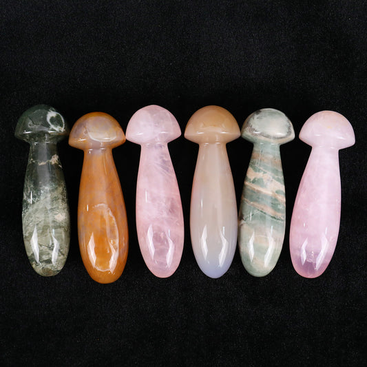 98mm Gemstone Hand Carved Crystal Mushroom Guasha Stick,Massage Tool