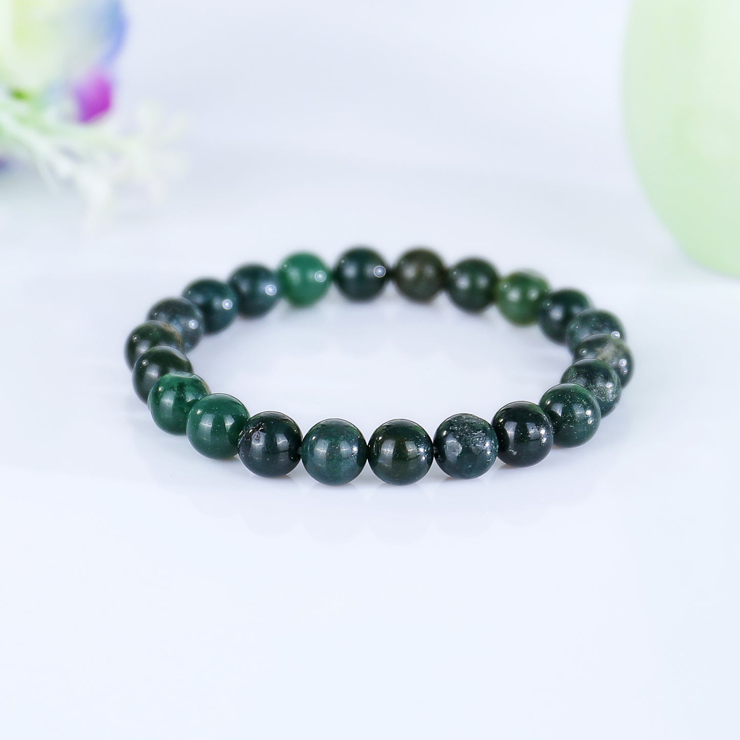 Natural Moss Agate Beads Bracelet,Healing Energy Bracelet,Handcrafted Gift