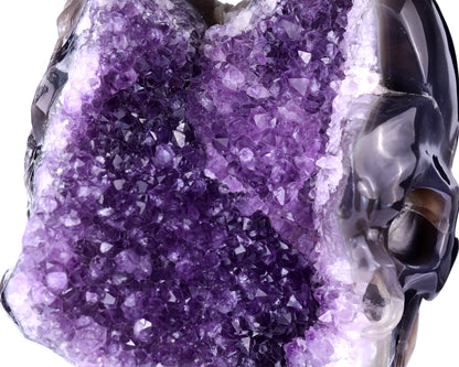 Unique 9.1" Amethyst Geode Agate Hand Carved Crystal Geode Skull Sculpture Crystallumi
