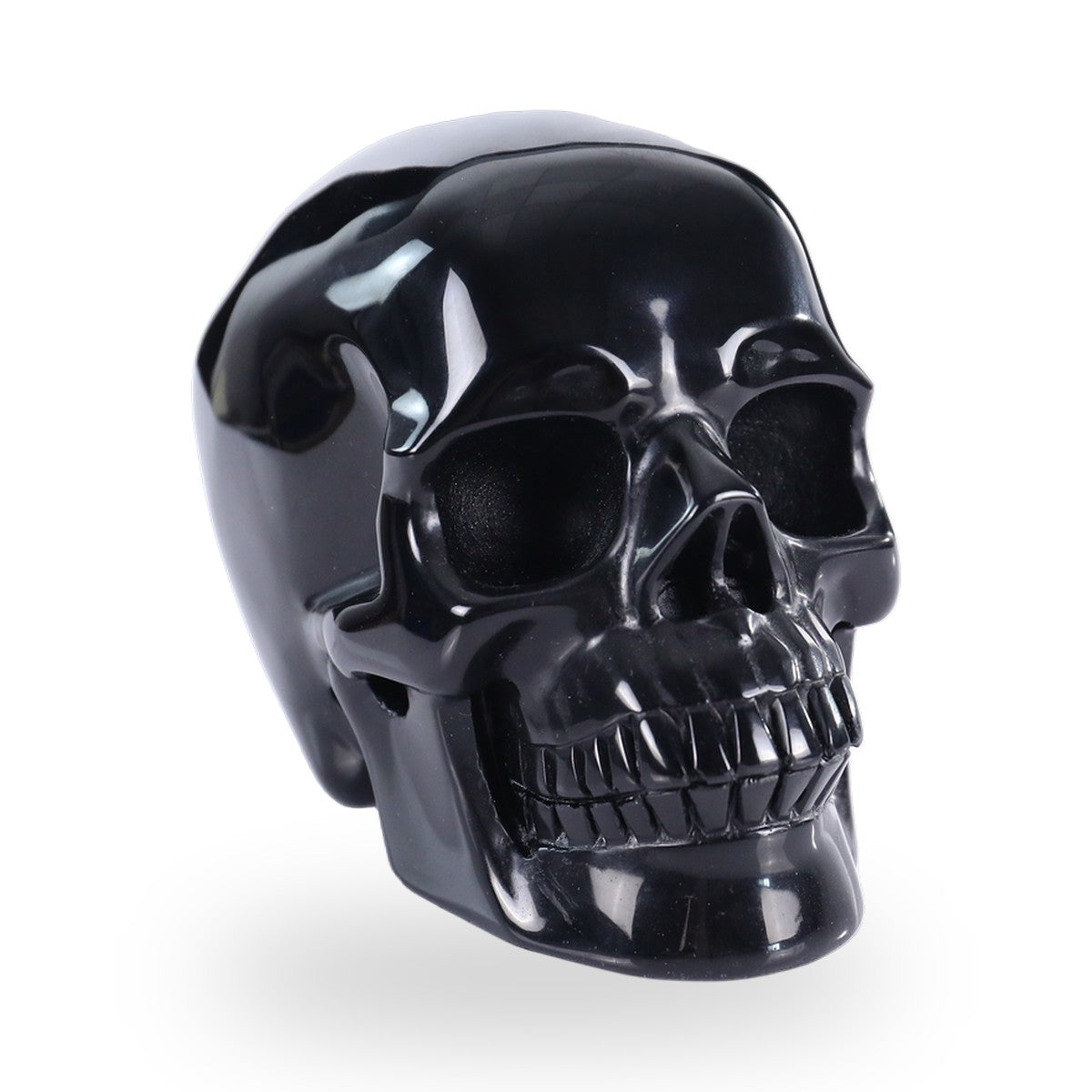 Nicedony 4.5" Black Obsidian Hand Carved Crystal Realistic Skull Sculpture (SKU: SKH45BO01) - Photo 2