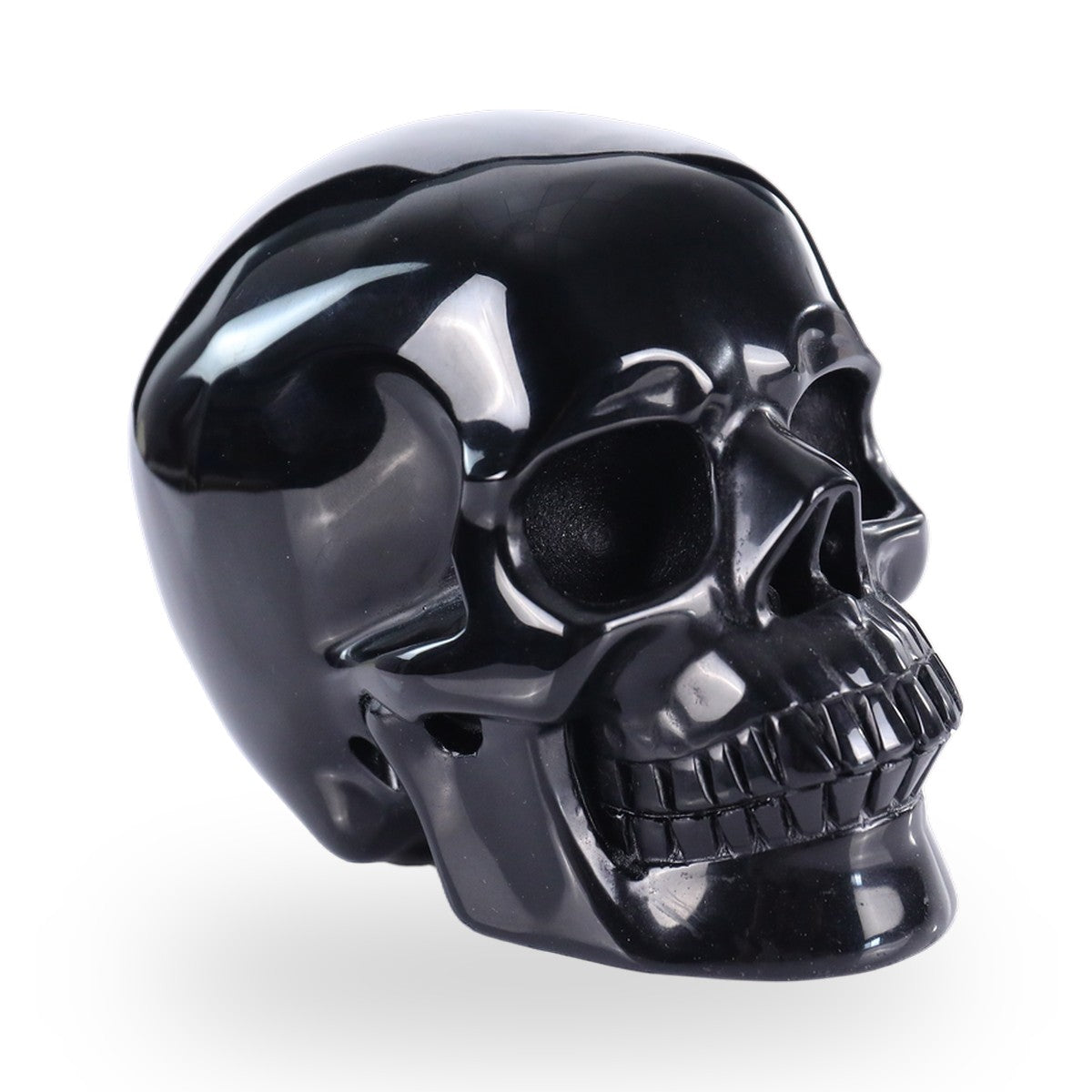 Nicedony 4.5" Black Obsidian Hand Carved Crystal Realistic Skull Sculpture (SKU: SKH45BO01) - Photo 3