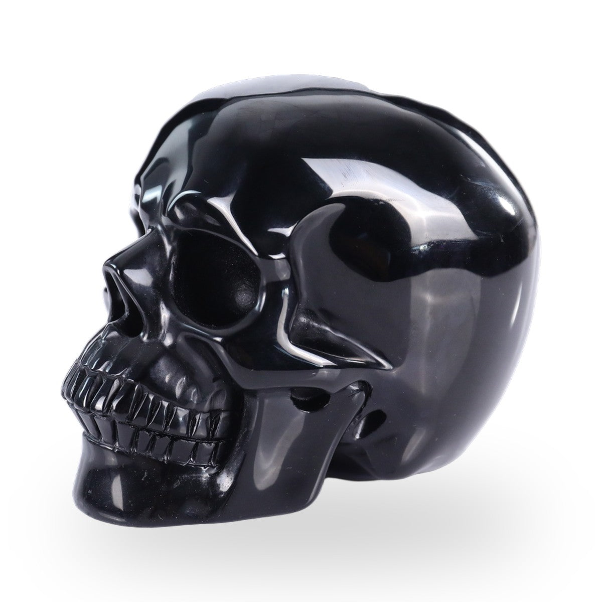 Nicedony 4.5" Black Obsidian Hand Carved Crystal Realistic Skull Sculpture (SKU: SKH45BO01) - Photo 6