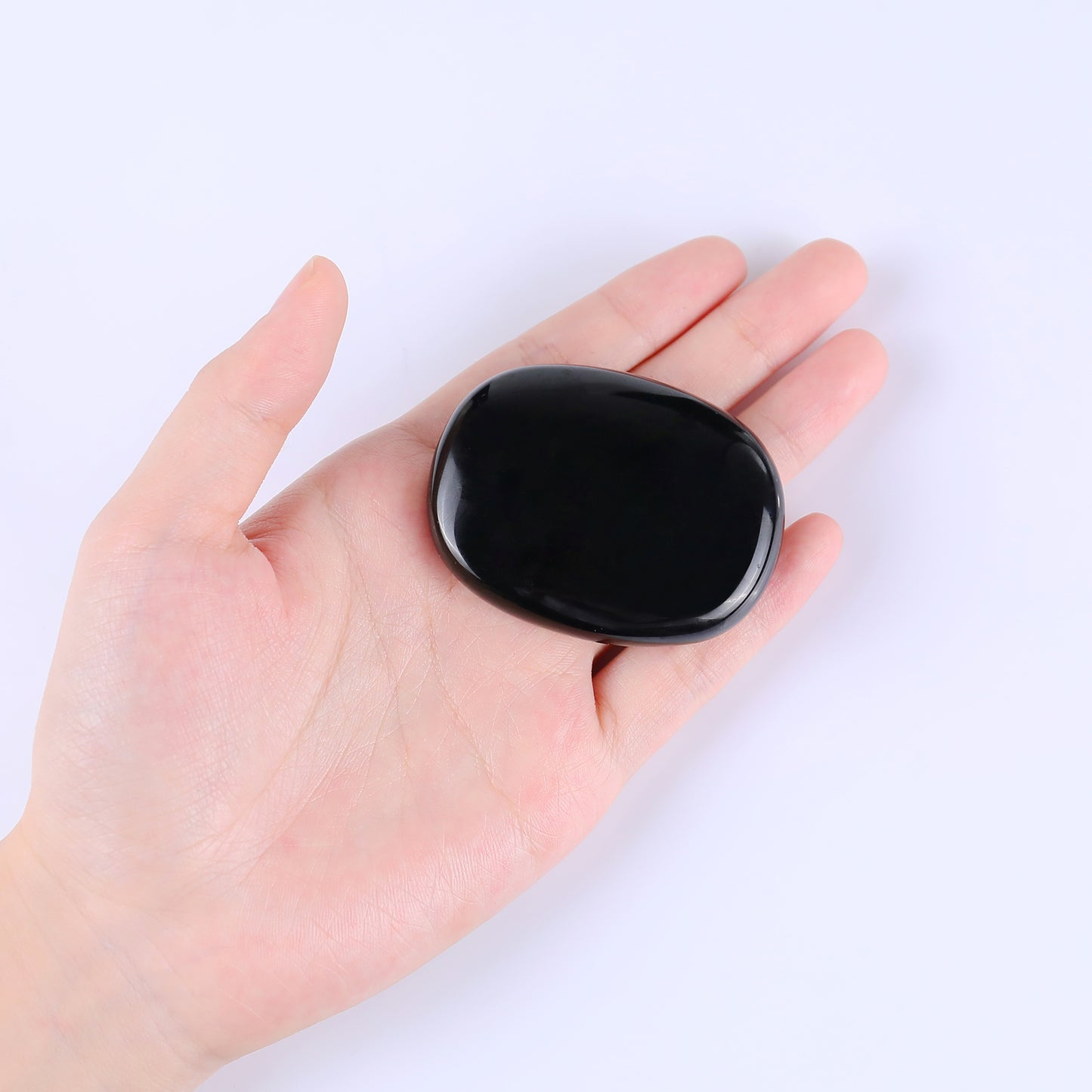 Natural Black Obsidian Hand Carved Crystal Polished Palm Stone