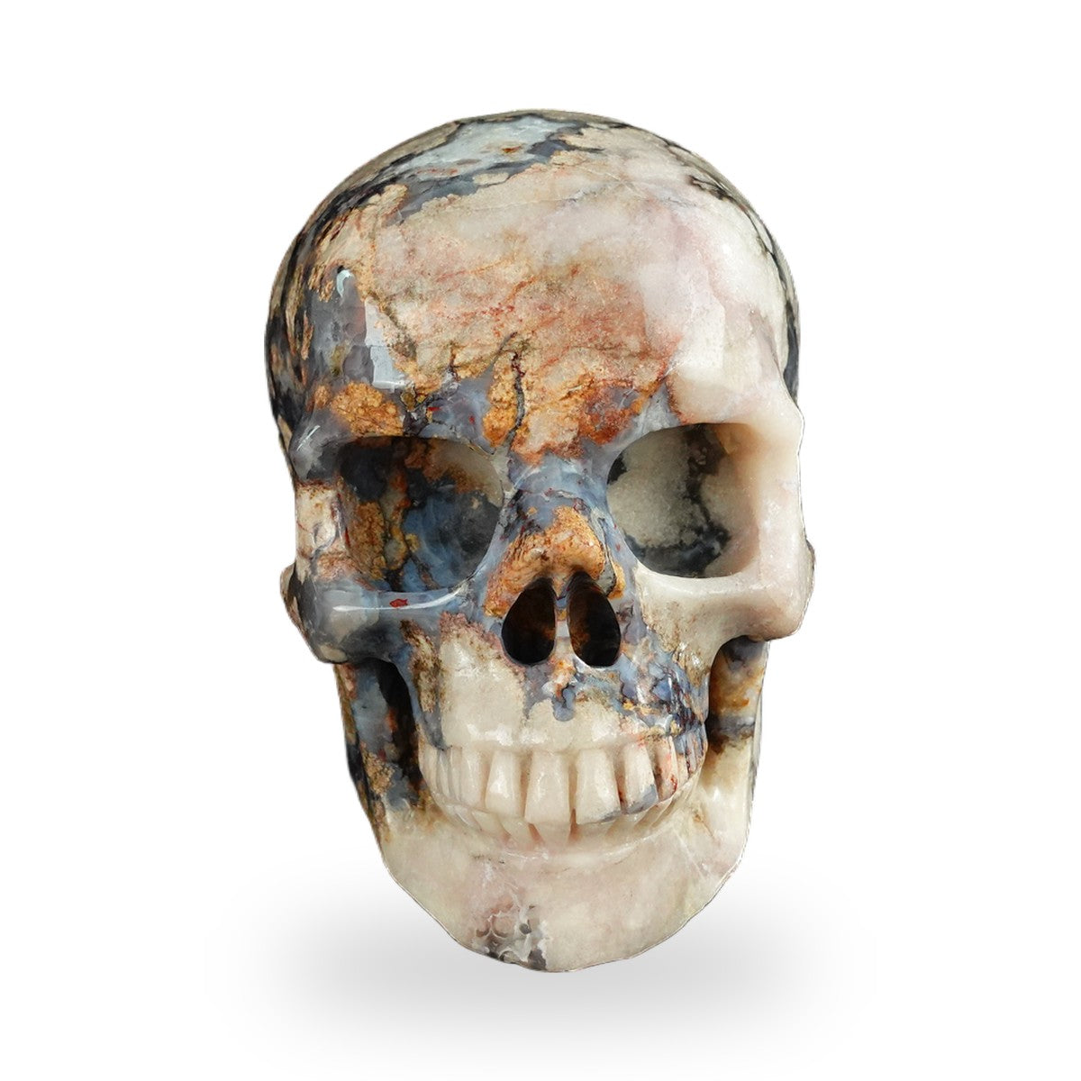 Blue Flower Agate crystal skull 4.5" SKH45BF01 hand carved gemstone