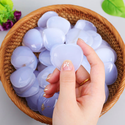 1.6" Blue Chalcedony Hand Carved Crystal Heart Shape Worry Stone