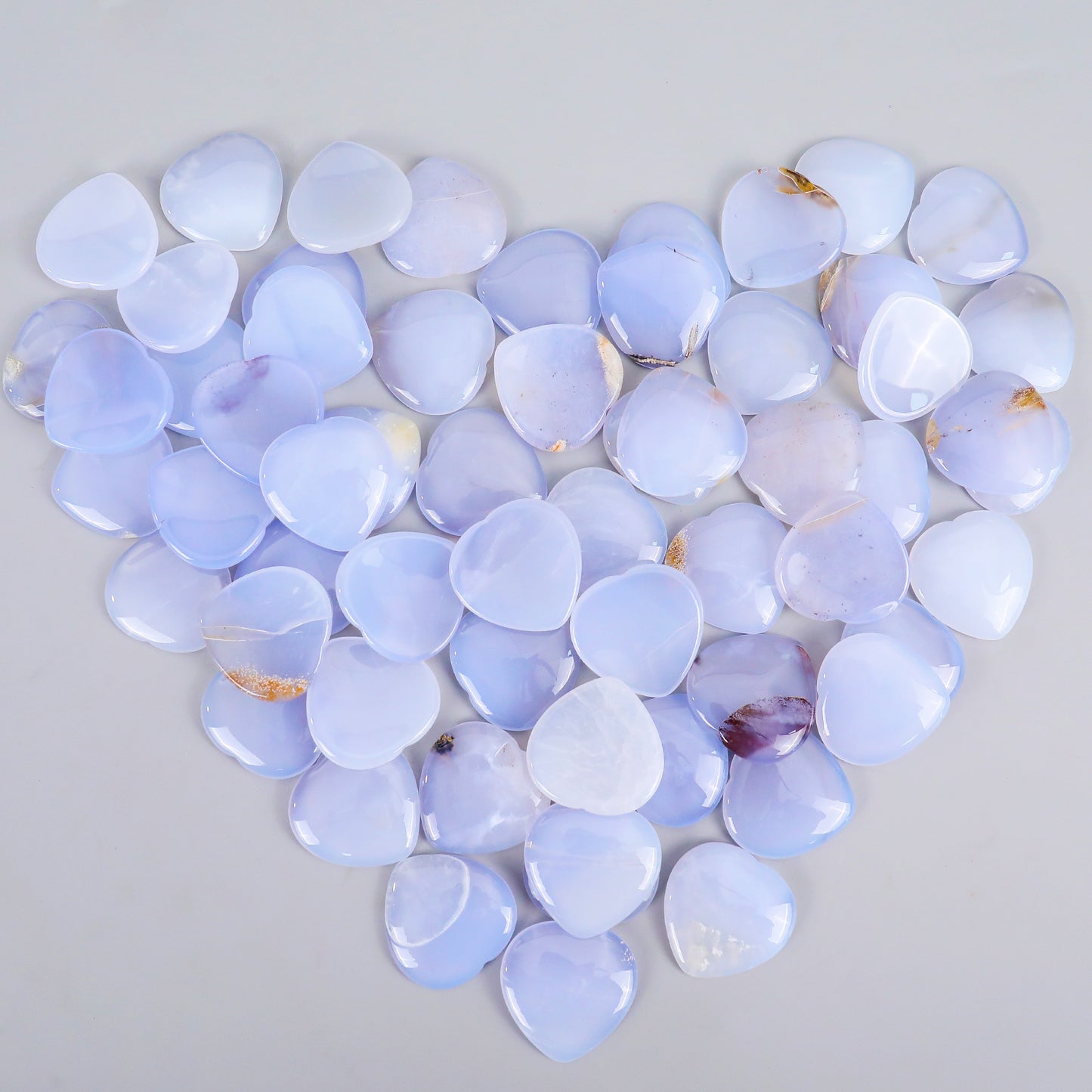 1.6" Blue Chalcedony Hand Carved Crystal Heart Shape Worry Stone