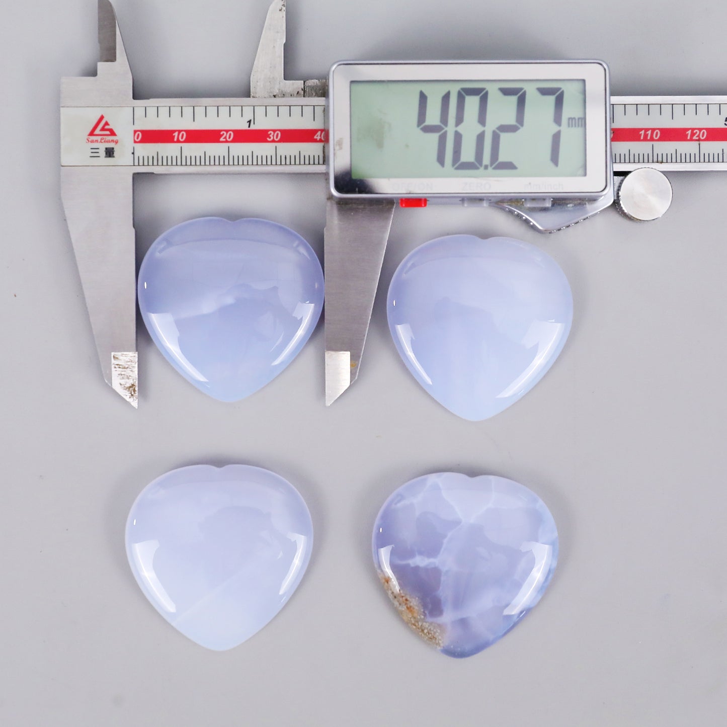 1.6" Blue Chalcedony Hand Carved Crystal Heart Shape Worry Stone