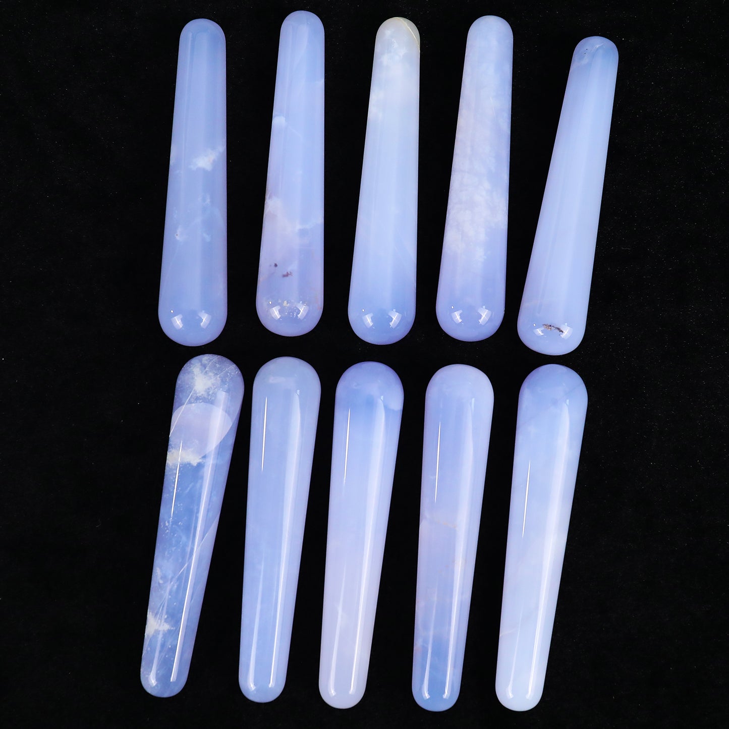 100mm Blue Chalcedony Hand Carved Crystal Guasha Wand,Massage Stick