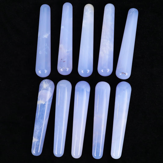 100mm Blue Chalcedony Hand Carved Crystal Guasha Wand,Massage Stick
