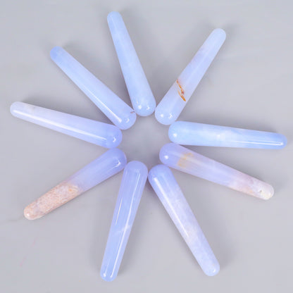 100mm Blue Chalcedony Hand Carved Crystal Guasha Wand,Massage Stick